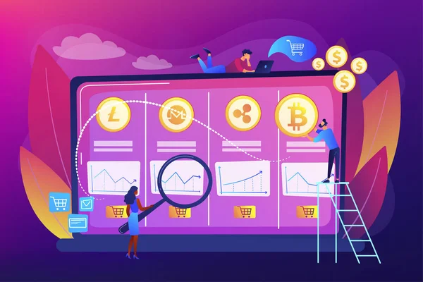 Illustration vectorielle de concept de bureau de trading crypto-monnaie — Image vectorielle