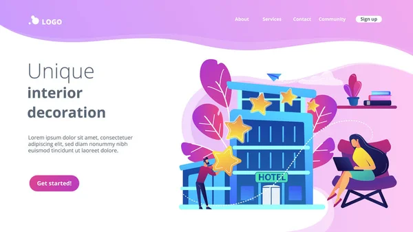 Design hotel conceito landing page . —  Vetores de Stock