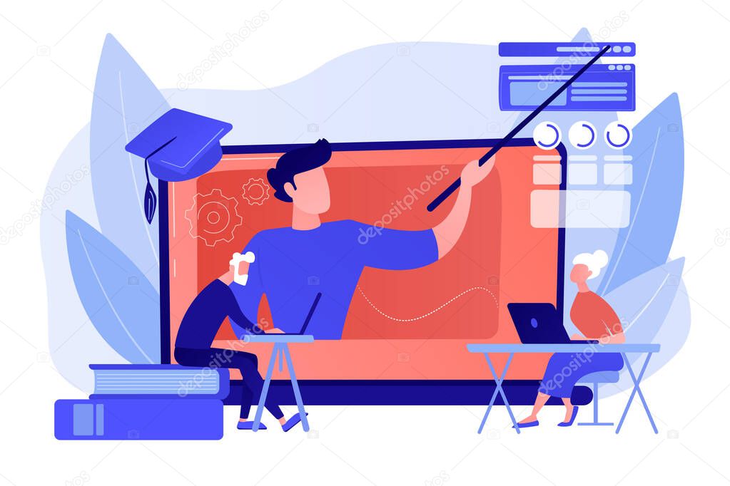 Online learning for seniors concept vector illustration
