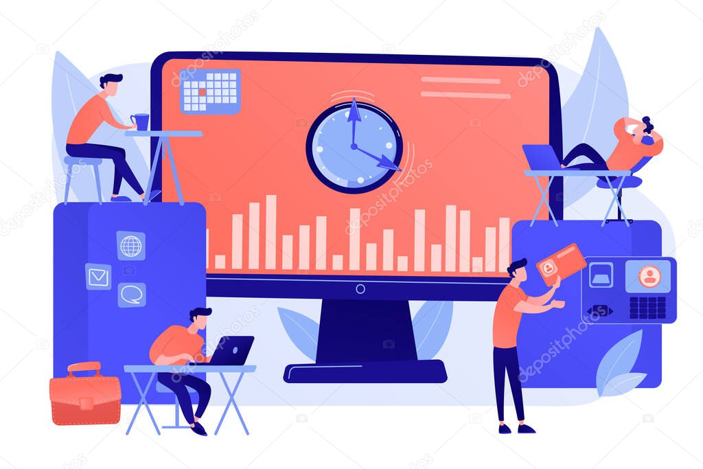 Time and attendance tracking system concept vector illustration