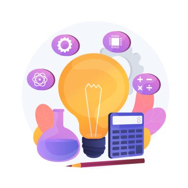 BTMM eğitim modeli. Öğrenme programı, temel eğitim alanları, okul konuları. Bilim, teknoloji, mühendislik ve matematik ikonları olan ampul. Vektör izole kavram metaforu