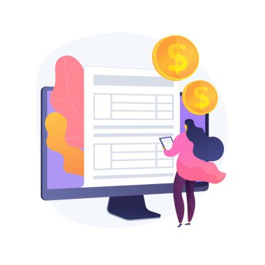 Muhasebe uzmanlığı. Bülten, mektuplar için tebligat. Muhasebeci hesaplaması, yazışmalı rezervasyoncu, belge gönder. Kontrol listesini çevrimiçi göster. Vektör izole kavram metaforu.