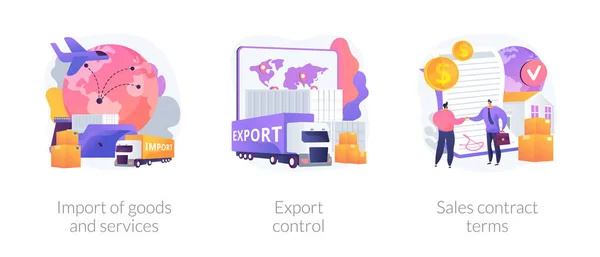 Metáforas Globales Comercio Distribución Logística Importación Bienes Servicios Control Exportaciones — Vector de stock