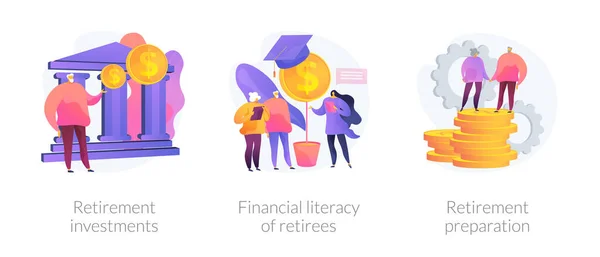 养老基金 老年人教育 存钱图标设置 退休投资 退休人员的财务素养 退休准备的隐喻 矢量孤立概念隐喻图解 — 图库矢量图片