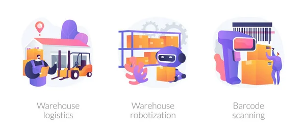 Gestion Fabrication Métaphores Implémentation Des Technologies Modernes Entrepôt Logistique Robotisation — Image vectorielle