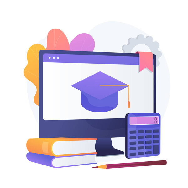 Maths online course. Economics university department, Internet classes, accounting lessons. Bookkeeping and mathematics textbooks digital archive. Vector isolated concept metaphor illustration.