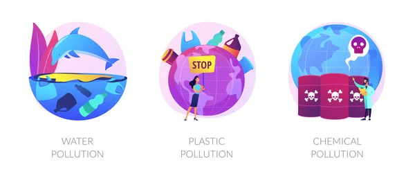 Meeresmüll Unzersetzbarer Müll Biologische Gefährdung Giftiger Industrieabfall Wasserverschmutzung Plastikverschmutzung Metaphern — Stockvektor