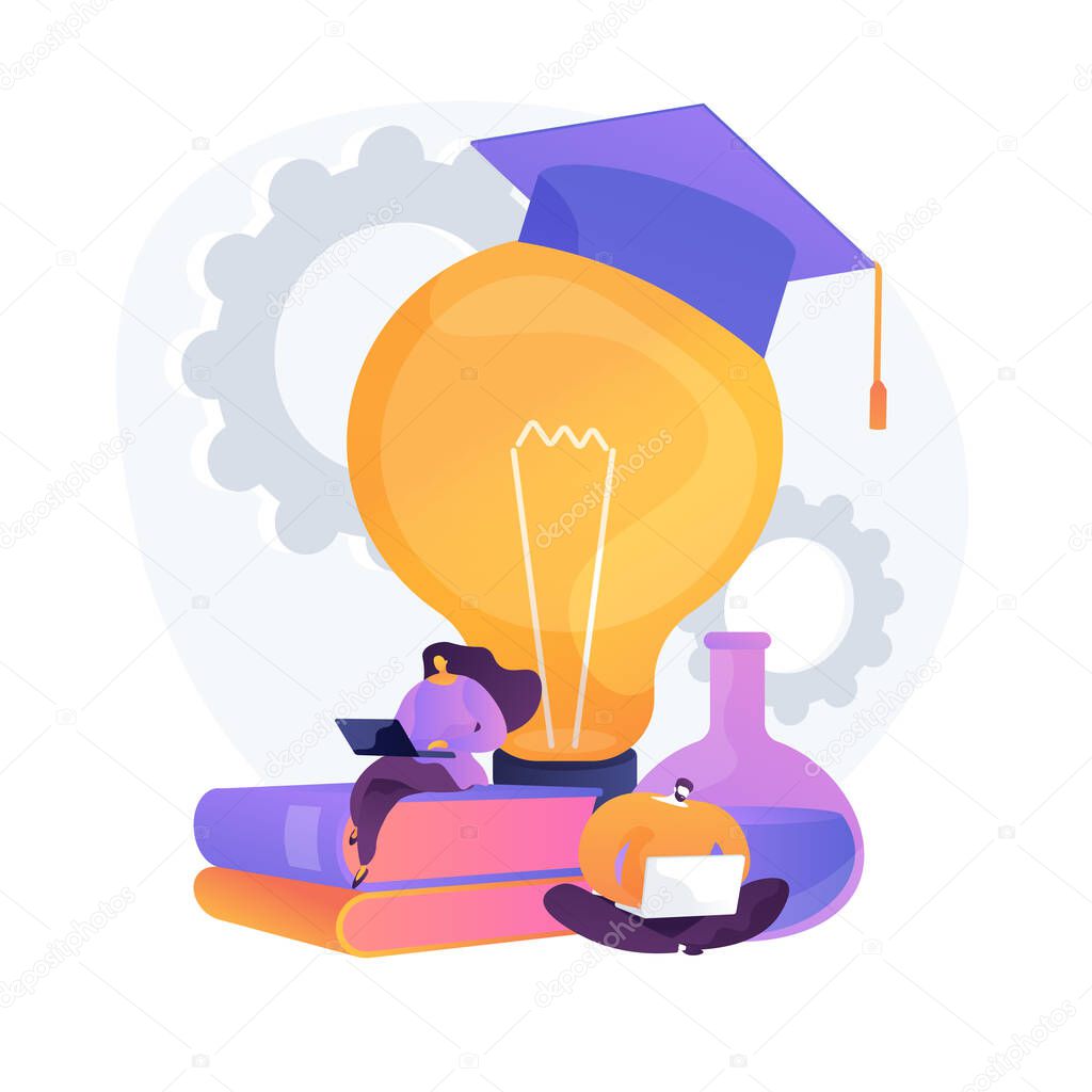 Interesting chemistry facts online searching. Self education, exam preparing, Internet surfing. Man and woman characters browsing scientific website. Vector isolated concept metaphor illustration.