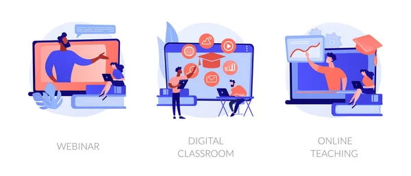 教育Webセミナー インターネットクラス プロのパーソナルティーチャーサービスアイコンが設定されています ウェビナー デジタル教室 オンライン教育比喩 ベクトル分離概念メタファーイラスト — ストックベクタ