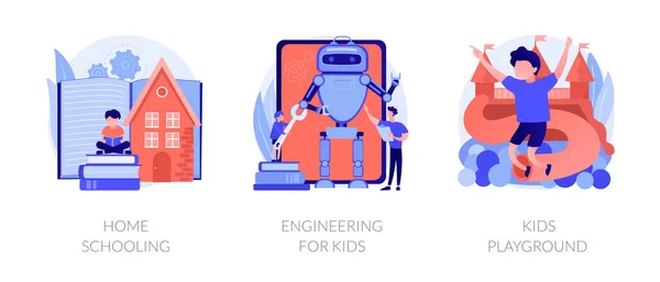 Educación Recreación Infantil Conjunto Iconos Educación Hogar Ingeniería Para Niños — Vector de stock