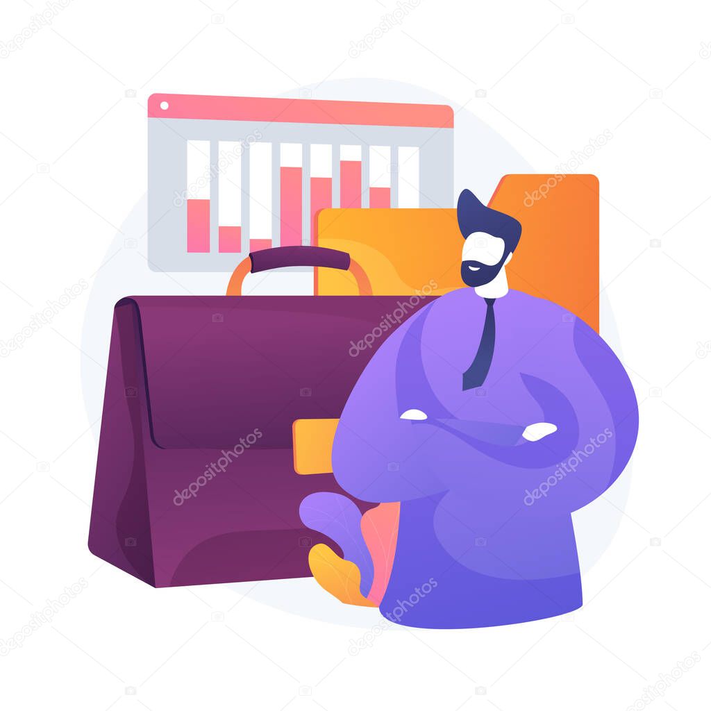 Business venture. Enterprise organization, launching startups, running business. Confident businessman, self assured chief, experienced boss. Vector isolated concept metaphor illustration