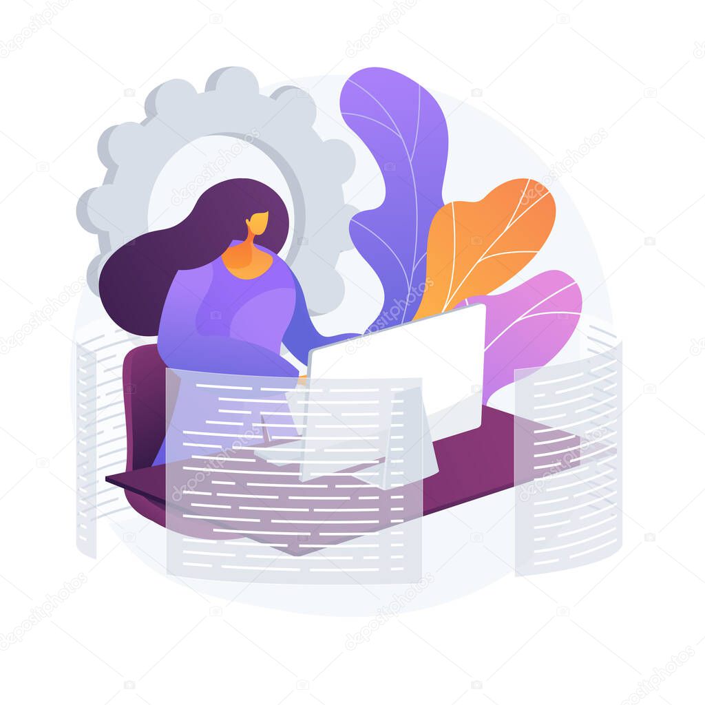 Woman using computer at work. Professional secretary, web developer, freelancer entrepreneur. Freelance workflow, remote job. Employee cartoon character. Vector isolated concept metaphor illustration