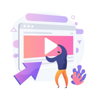Video içeriği yaratıcısı, blog yazarı renkli çizgi film karakteri. Video düzenleme, yükleme, kesme. Video çekimi, manipülasyon. Vektör izole kavram metaforu