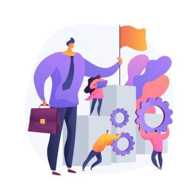 İş liderliği motivasyonu. Girişim yönetimi, hedefler koymak, başarıya ulaşmak. Hırslı patron, üst düzey yönetici çalışanların performansını kontrol ediyor. Vektör izole kavram metaforu