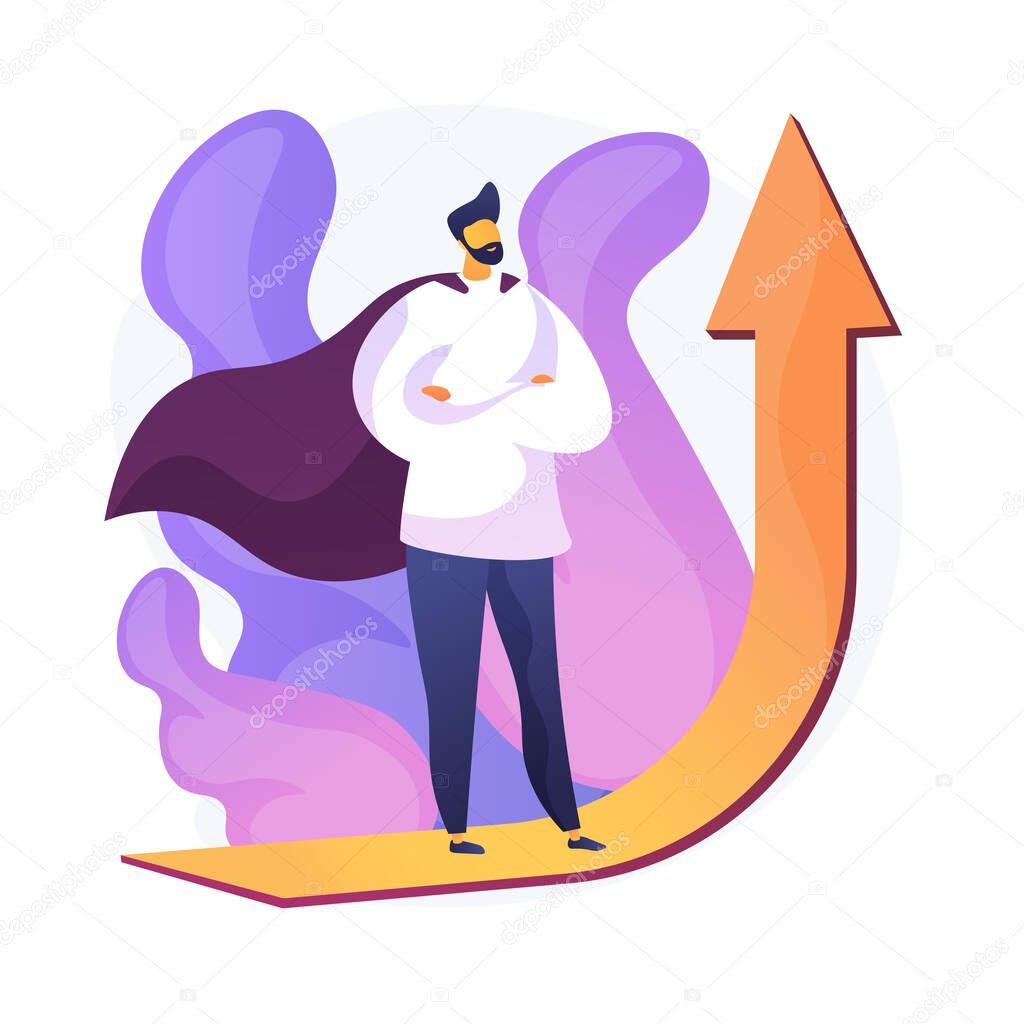 Personal growth motivation. Career ambitions, proactive mindset, goals setting. Man planning high achievements, boosting leadership skills. Vector isolated concept metaphor illustration