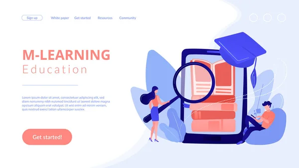 Landing page de concepto de aprendizaje móvil . — Archivo Imágenes Vectoriales