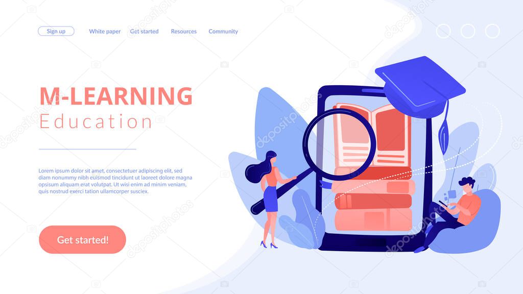 Mobile learning concept landing page.