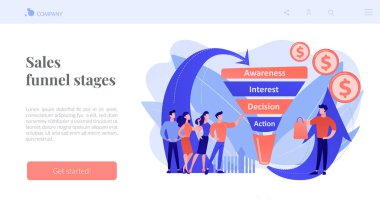 Satışlar huni yönetimi konsepti iniş sayfası.