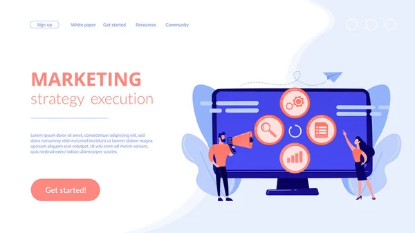 Concepto de gestión de campañas de marketing landing page . — Archivo Imágenes Vectoriales