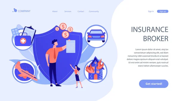 Page de destination du concept de courtier d'assurance — Image vectorielle