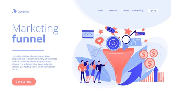 Conceito de funil de marketing landing page . — Vetor de Stock