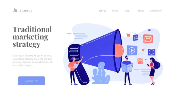 Empuje concepto de publicidad landing page . — Vector de stock