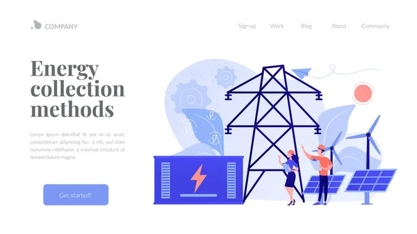 Concepto de almacenamiento de energía landing page . — Archivo Imágenes Vectoriales