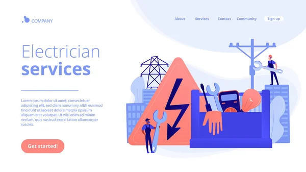 Landingspagina voor elektriciens — Stockvector