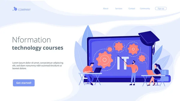 Cursos de tecnología de la información landing page concepto — Vector de stock