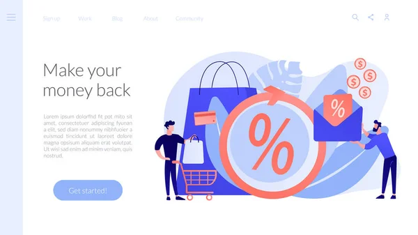 Rebate conceito programa landing page — Vetor de Stock