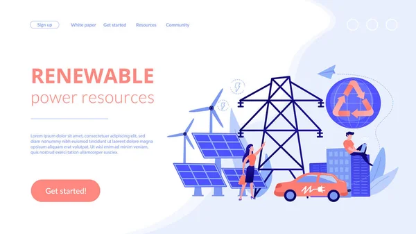 Page d'accueil du concept d'énergie renouvelable . — Image vectorielle
