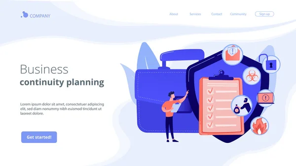 Página inicial do conceito de continuidade de negócios e recuperação de desastres —  Vetores de Stock