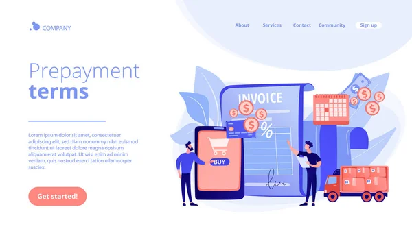 Termes de paiement anticipé concept page de destination — Image vectorielle