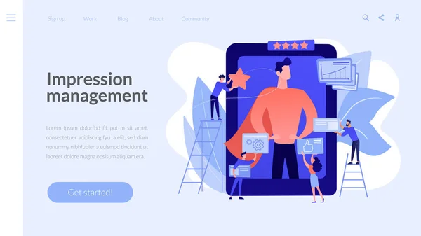 Konceptlandningssida för impressionshantering — Stock vektor