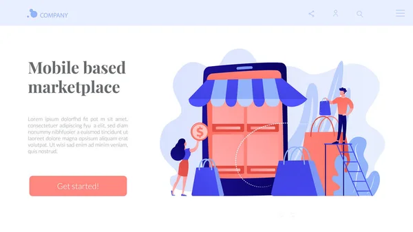 Mobile based marketplace concept landing page. — Vettoriale Stock