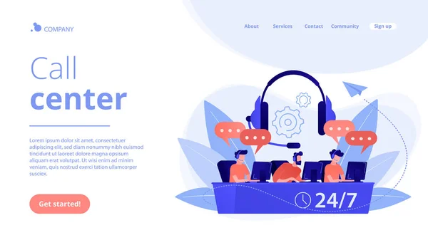 Call Center Konzept Landing Page. — Stockvektor