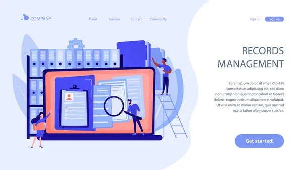 Records Management Konzept Landing Page — Stockvektor