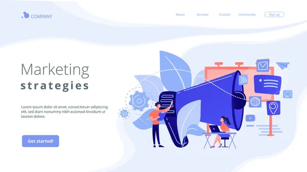 Concepto de comercialización landing page . — Archivo Imágenes Vectoriales