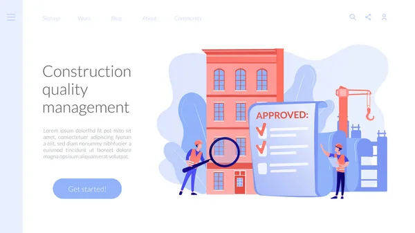 建設品質管理コンセプトランディングページ — ストックベクタ
