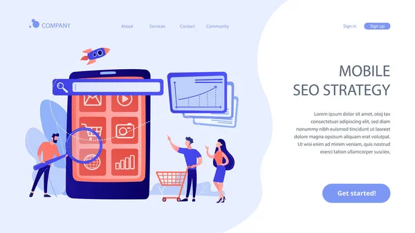 Página de destino del concepto de optimización de medios móviles — Vector de stock