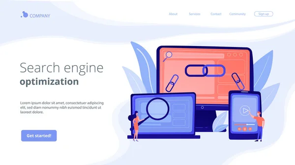 Enlace concepto de construcción landing page — Archivo Imágenes Vectoriales