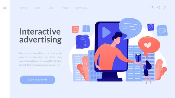 Interactieve reclame concept landing page. — Stockvector