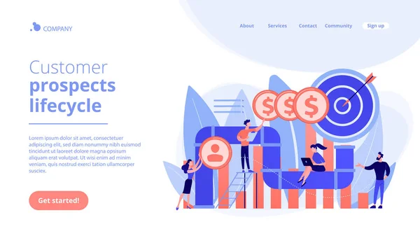 Conceito de gerenciamento de pipeline de vendas landing page . —  Vetores de Stock