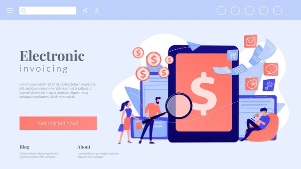 Concepto de factura electrónica landing page . — Archivo Imágenes Vectoriales