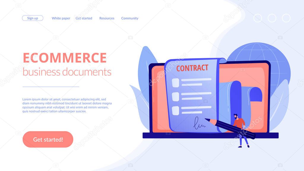 Electronic contract concept landing page