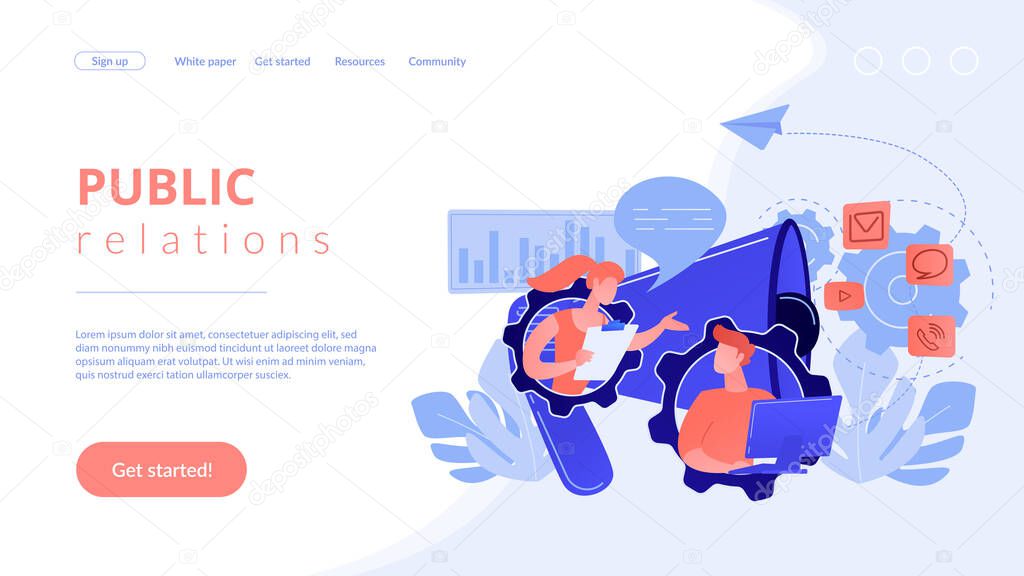 Public relations concept landing page.