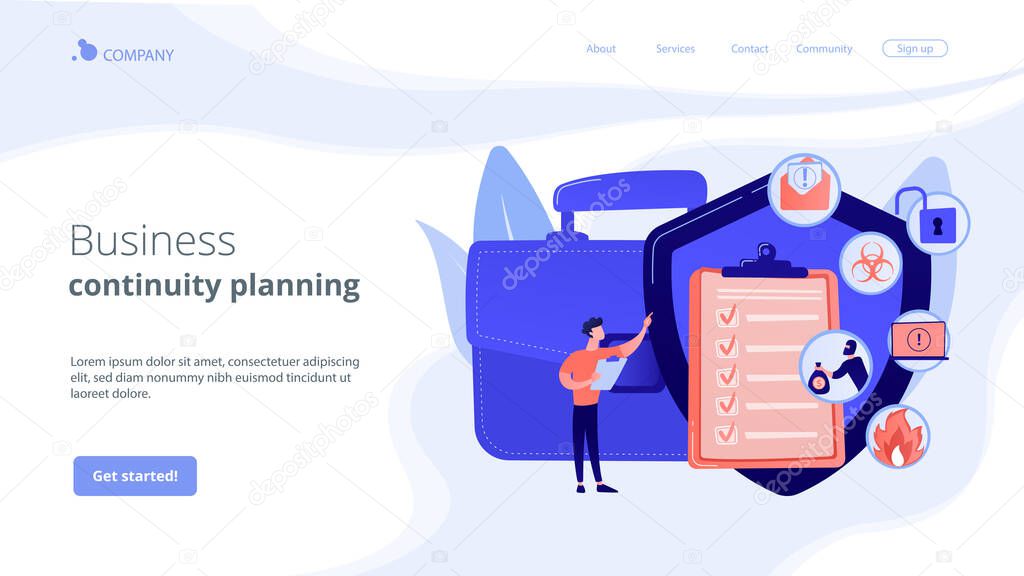 Business continuity and disaster recovery concept landing page