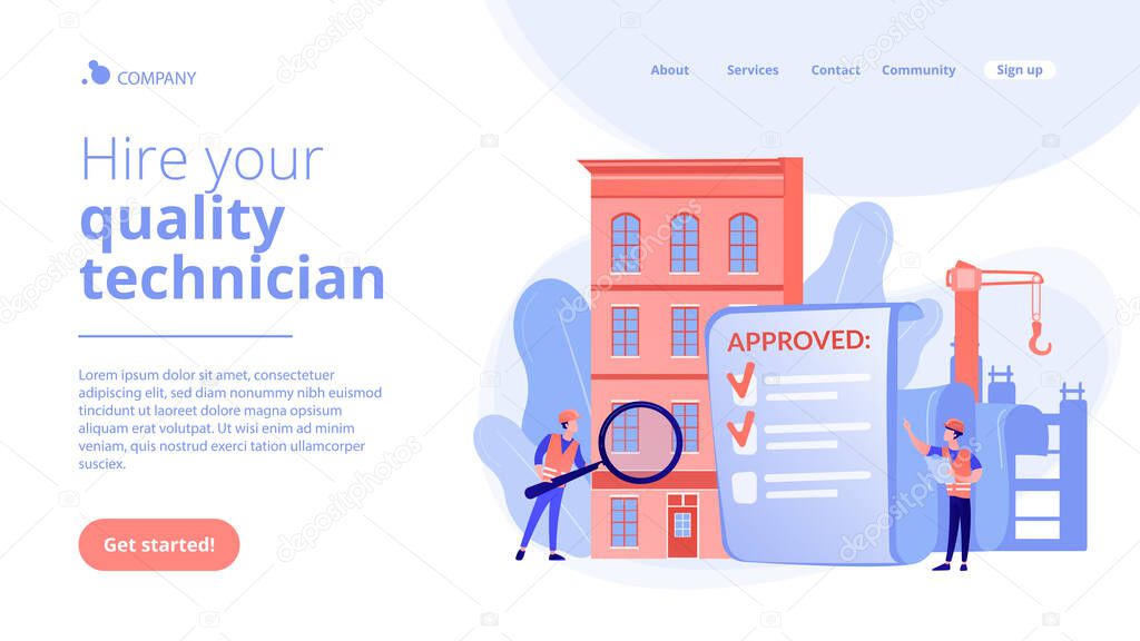 Construction quality control concept landing page