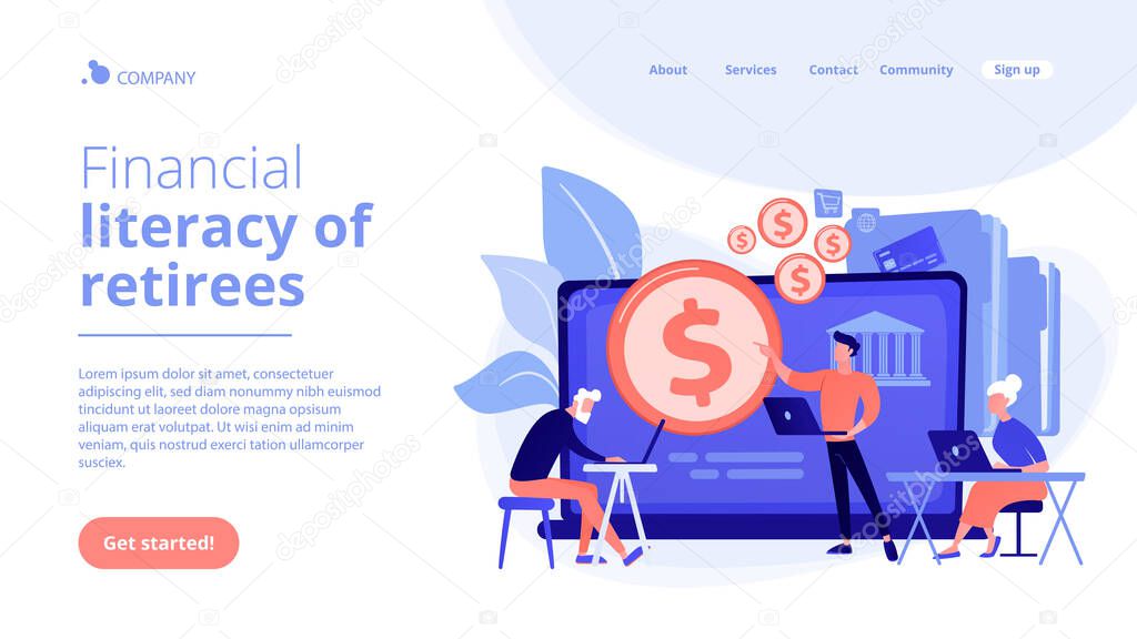 Financial literacy of retirees concept landing page.