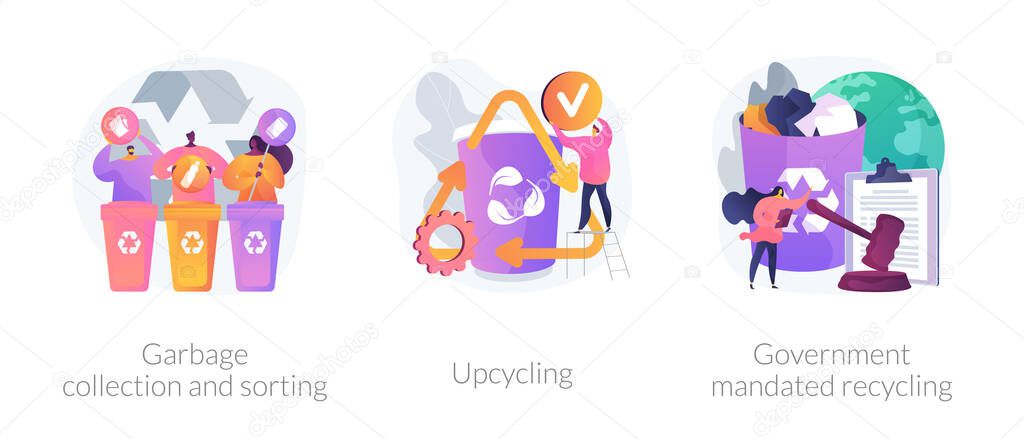 Waste collection and recycling problems abstract concept vector illustrations.